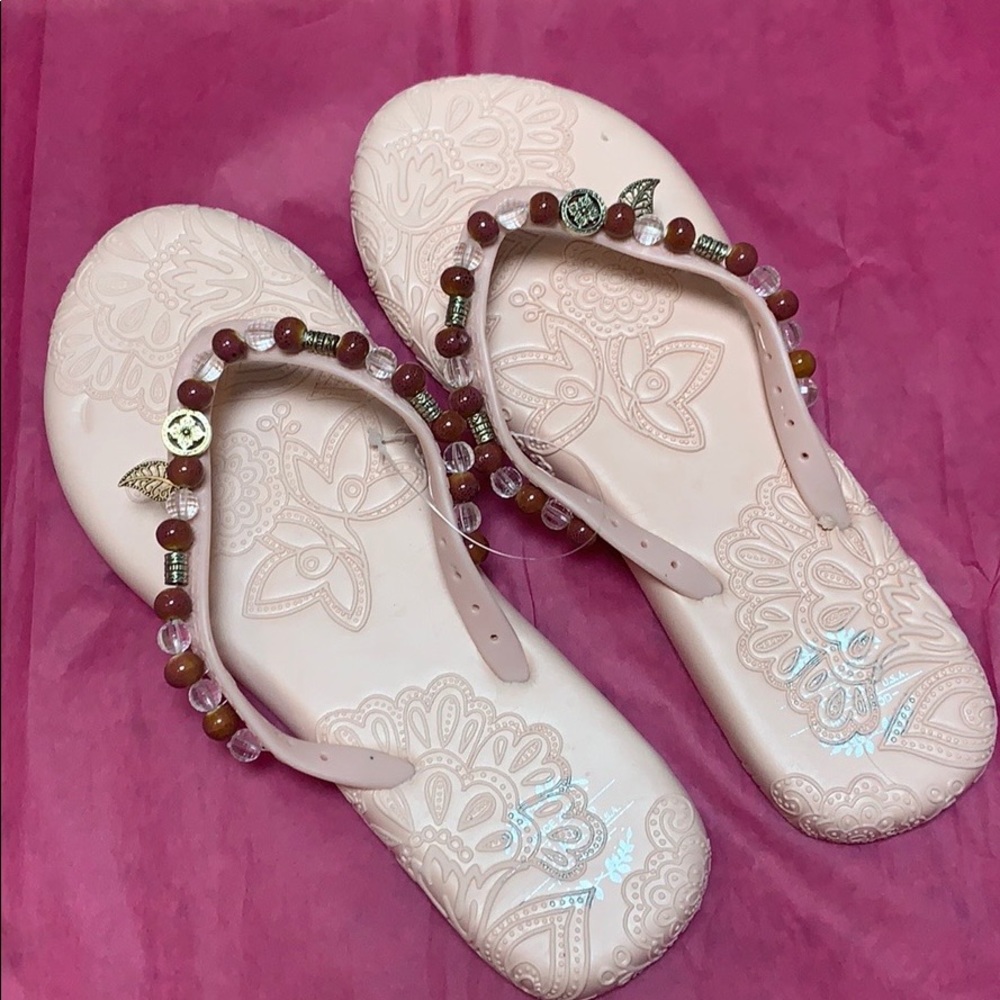 Pink Beaded Flip Flops